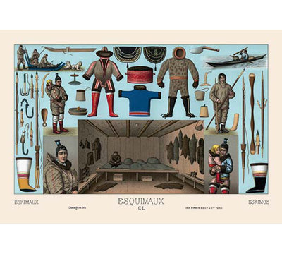 Eskimos, vêtements et objets personnels par Auguste Racinet, impression