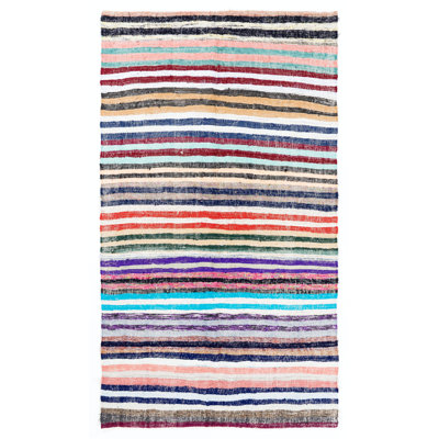 Kilim en coton rayé 4,8 x 8,7 pi Tapis tissé à plat 4 pièces pour la maison et le bureau