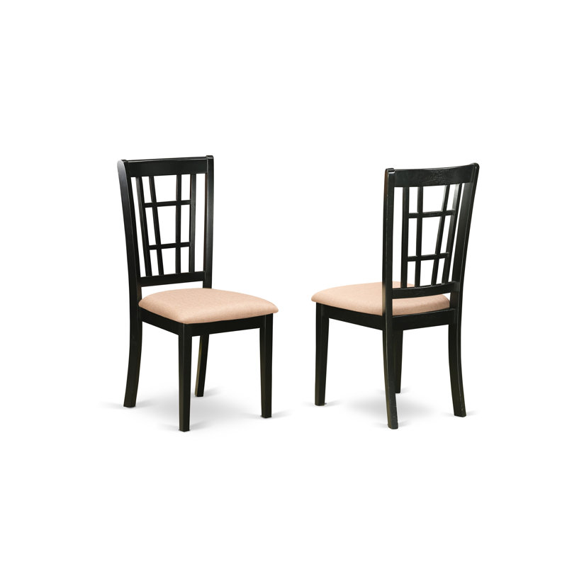 3 Piece Dining Table Set for Small Spaces Contains a Round Kitchen Table with Pedestal and 2 Linen Fabric Upholstered Chairs, 36x36 Inch, Black & Cherry