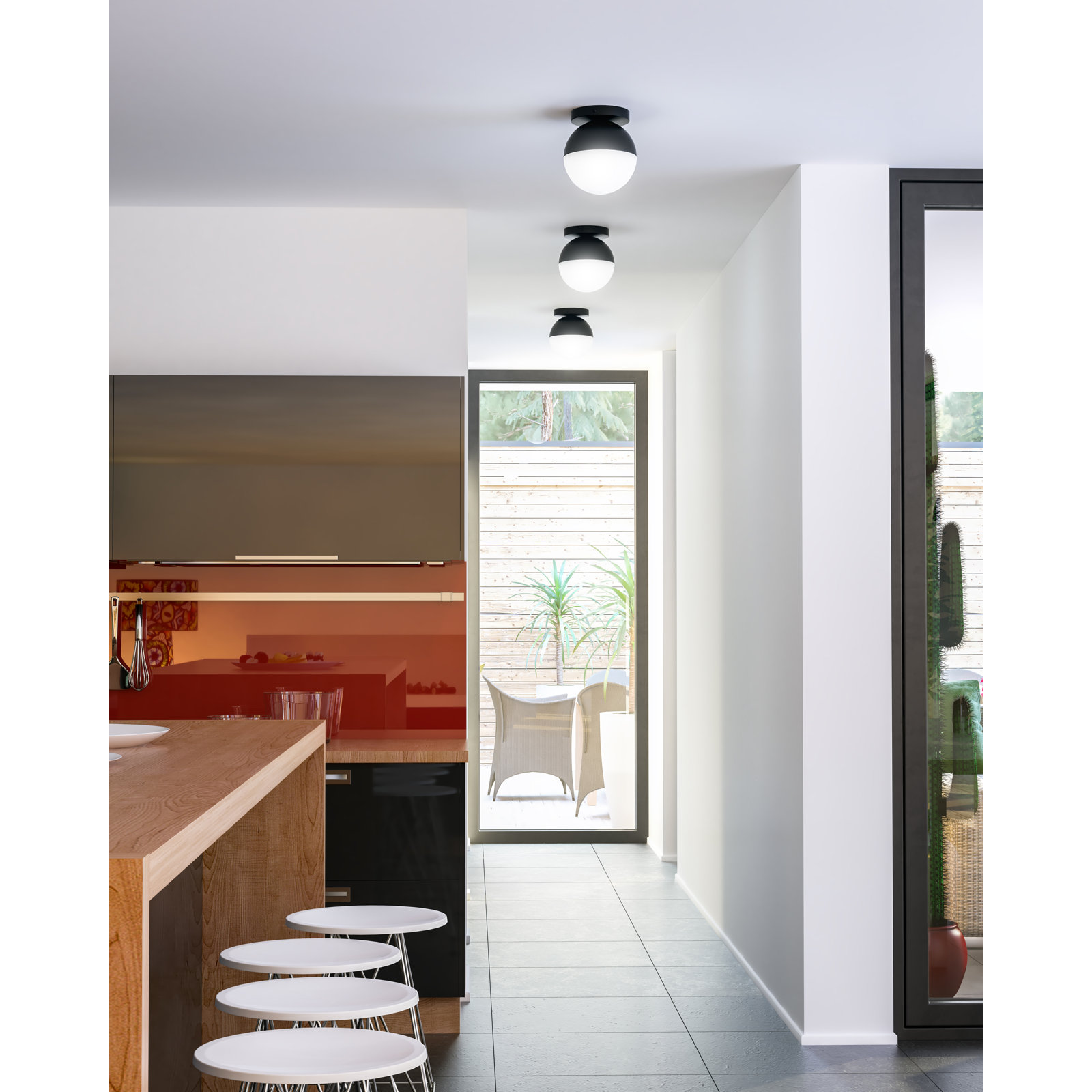 Monae Single Light Glass Flush Mount, 6.75" H x 6" W x 6" D, Black