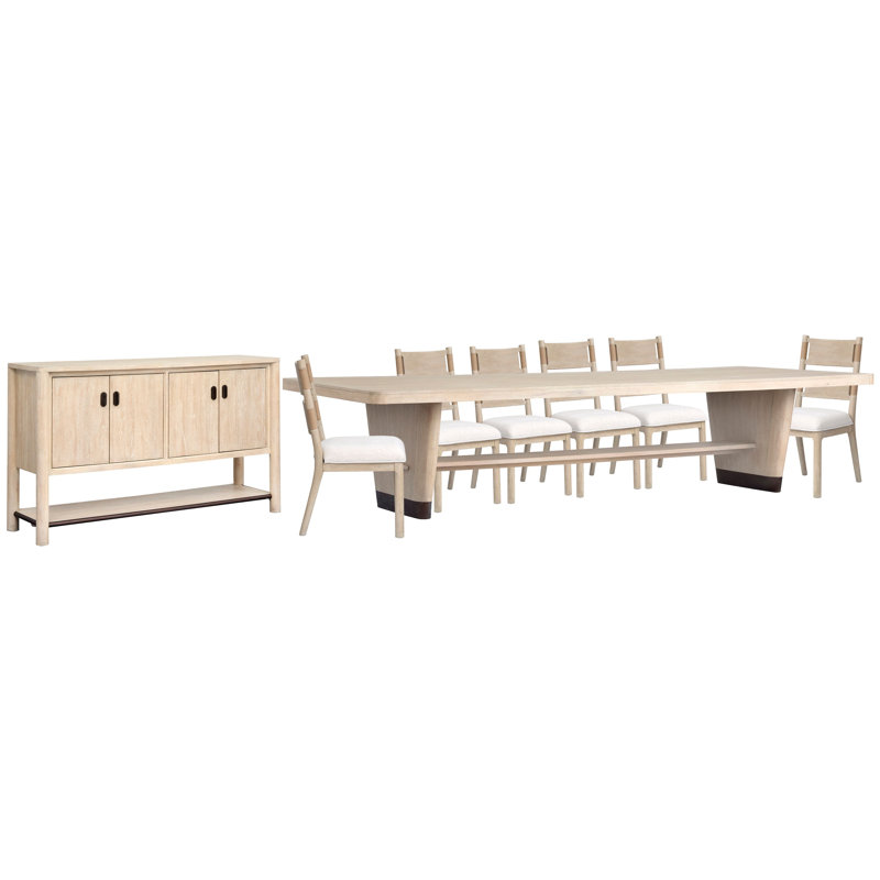 Trestle Dining Table With 6 Side Chairs And Buffet, 8 Pieces: Table, 6 Chairs, Buffet