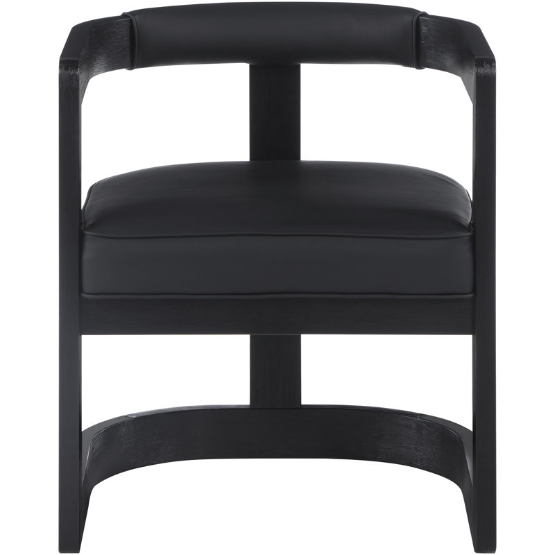 19.3'' H Upholstered Armchair, Black Vegan Leather, Black Wire Brush