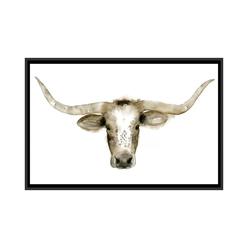 «Longhorn Steer I» par Grace Popp, impression sur toile tendue sur châssis, H 32 po x l 48 po x P 1,5 po, Pas de tapis