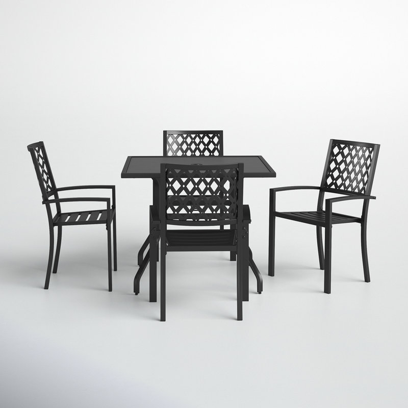 Ensemble de salle à manger pour 4 personnes en acier avec table carrée