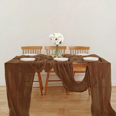 6pcs Brown Cheesecloth Table Runners Boho Cheese Cloths Gauze Fabric Table Runners for Wedding Birthday Party Baby Shower Holiday Home
