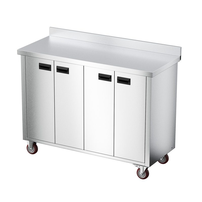 Armoire de rangement de 47 po en acier inoxydable avec roulettes et dosseret
