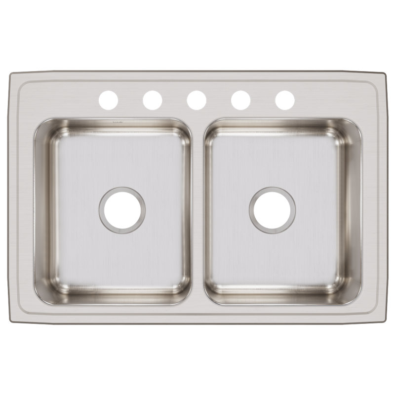Lustertone 33" L x 22" W Double Basin Drop-In Kitchen Sink, 5 hole