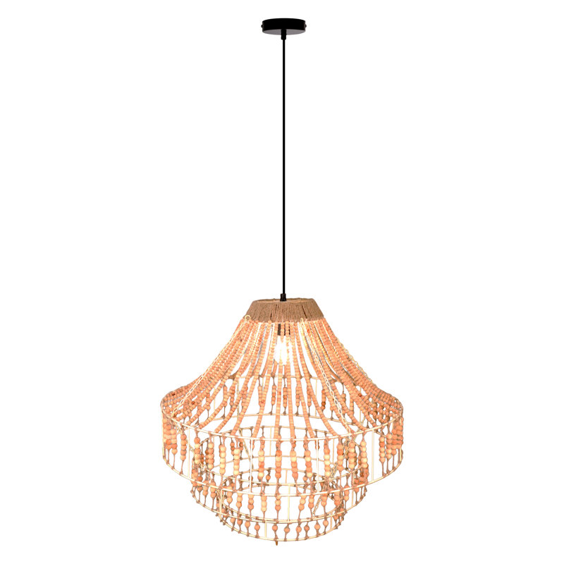 Ciela 26"W Ivory and Black Metal Dome Pendant Light with Mango Wood Beads