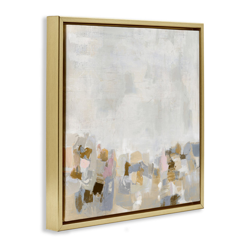 Art mural sur toile rustique beige et gris par Rachel Springer, Cadre flottant métallique doré, H 18 po x l 18 po
