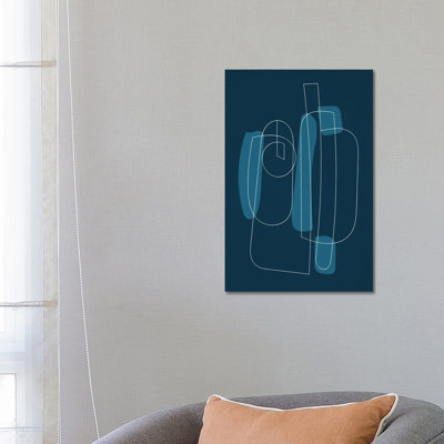 Navy Blue Abstract II 1 Piece Wrapped Canvas Wall Art