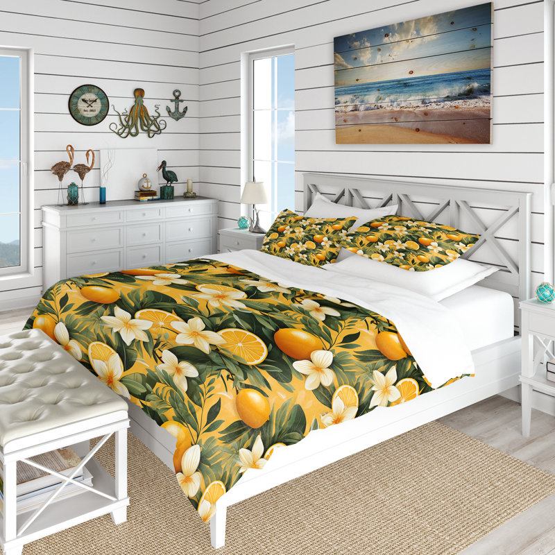 Mango Sunset Tropical Pattern Duvet Cover, Twin Duvet Cover + 1 Standard Sham