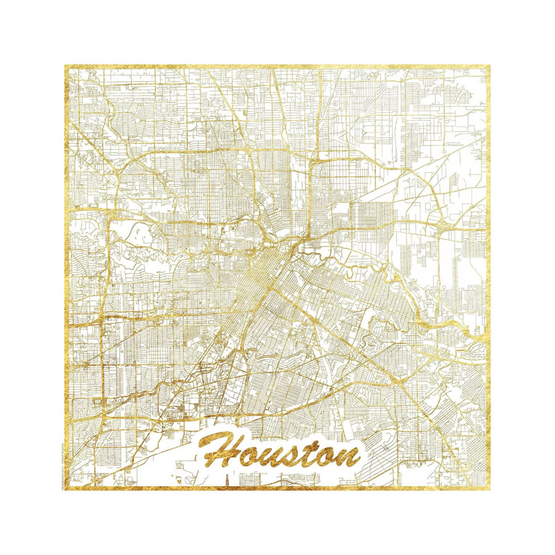 Houston Gold Leaf Urban Blueprint Map by Hubert Roguski - Wrapped Canvas Print, 30.48 cm H x 30.48 cm W