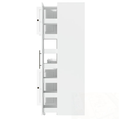 Kitchen Pantry with Pull-Out Side Cabinet, Door Shelves and Drawer