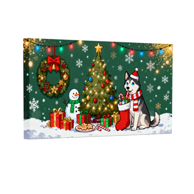 Christmas Christmas Tree Snowman Dog Wreath Lights Gifts Stocking