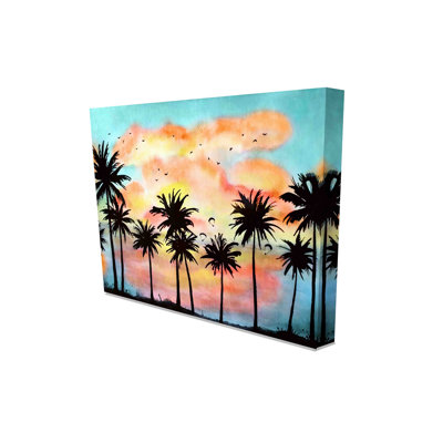 Paysage tropical aquarelle avec palmiers-impression d’art graphique sur toile tendue