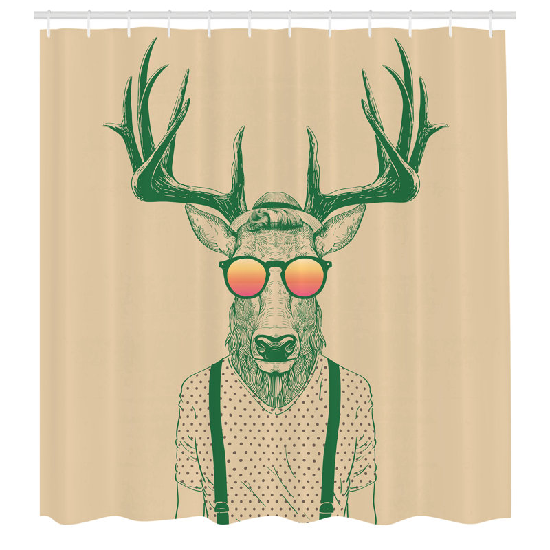 Shower Curtain with Hooks Included, Beige Green, 70"H x 69"W