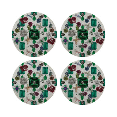 Jewel Box Emeralds Round Beaded Placemat Smooth