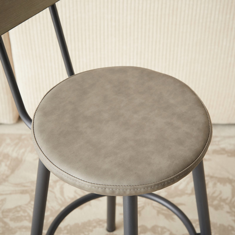 3-Piece Long Bar Table & PU Upholstered Stool Set - Pub Height Dining Furniture for Home Bar & Kitchen, Gray