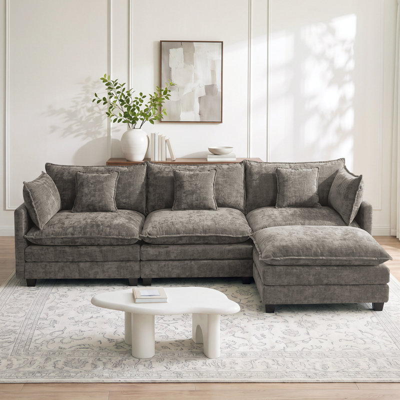 Canapé modulaire en velours sans os pour le salon sans assemblage requis, L 111 po, Gris