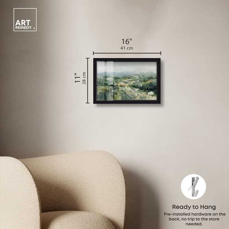 «Rolling Fields Landscape Art Shadowbox Print» par Art Remedy, H 11 po x l 16 po, Noir
