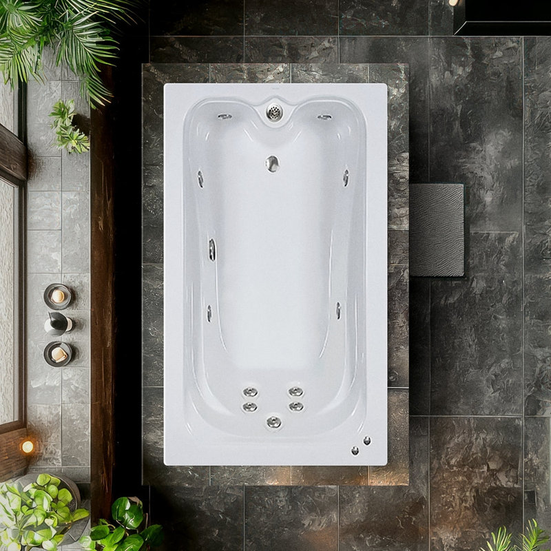 Baignoire tourbillon encastrée en acrylique avec drain réversible blanc L 60 po x l 42 po Elite Series