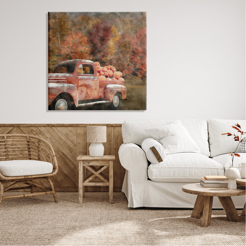 «August Grove Fall Truck With Pumpkins», art mural par LSR Design Studio, H 36 po x l 36 po x P 1,5 po