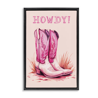 Toile flottante encadrée rose avec bottes de cow-boy par Andrea Haase