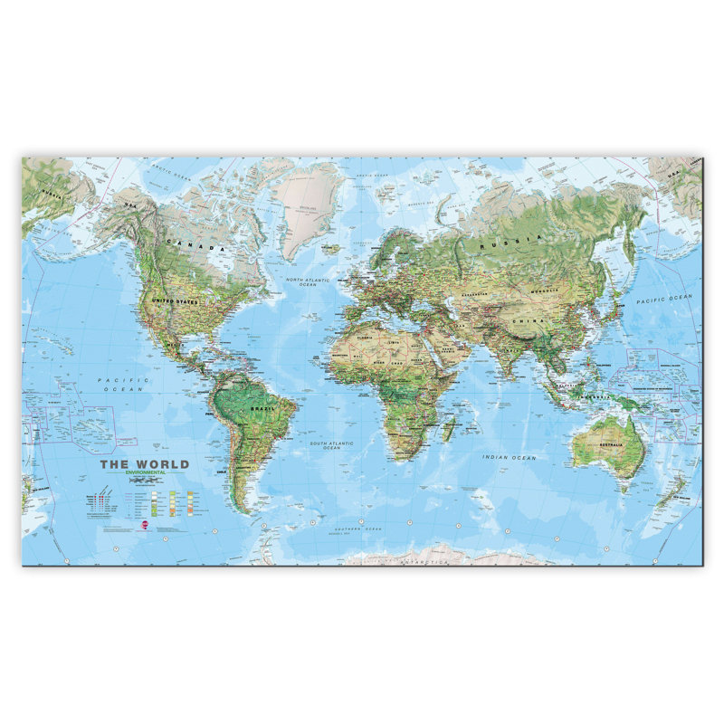 Large World Wall Map Environmental - Wrapped Canvas Print