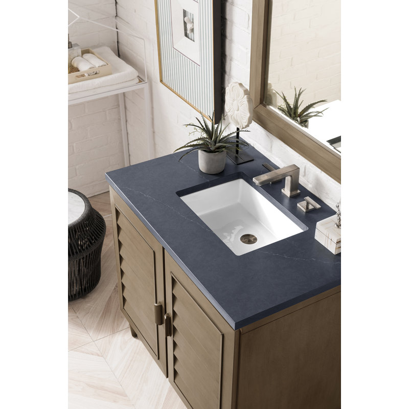 Portland 36'' W Single Vanity, Charcoal Soapstone, 8" Widespread, Whitewashed Walnut