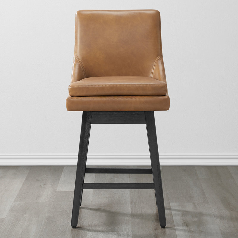 Tabouret de comptoir pivotant 26 po Aleksy, Similicuir chameau