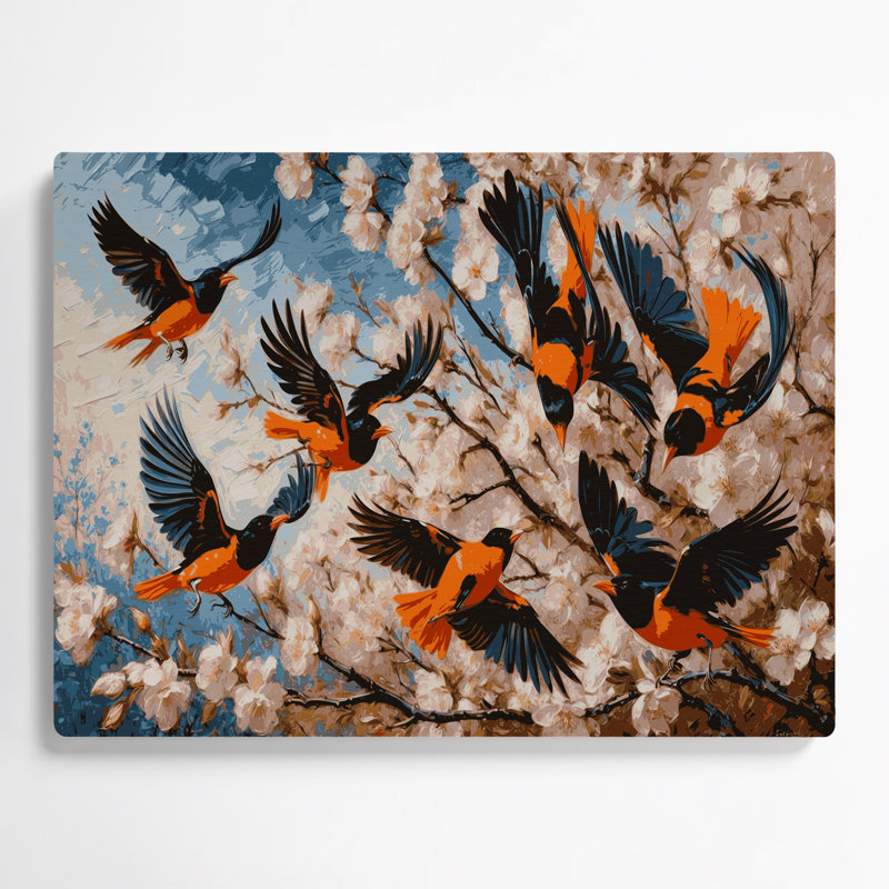 Oiseaux, art mural gris Oriole de Baltimore, H 96 po x l 120 po x P 0,05 po