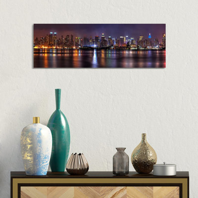 New York Skyline Cityscape (Night) - Wrapped Canvas Panoramic Print