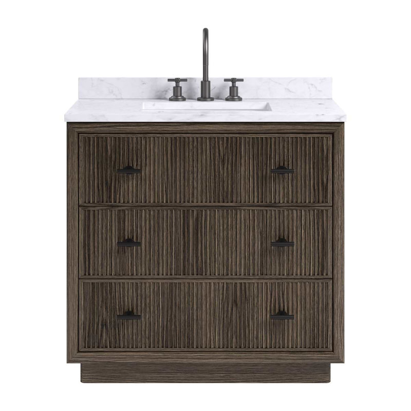 TileBar Studio Vanities Rhett Vanity with Top, Espresso Oak, 36" W, Carrara Marble
