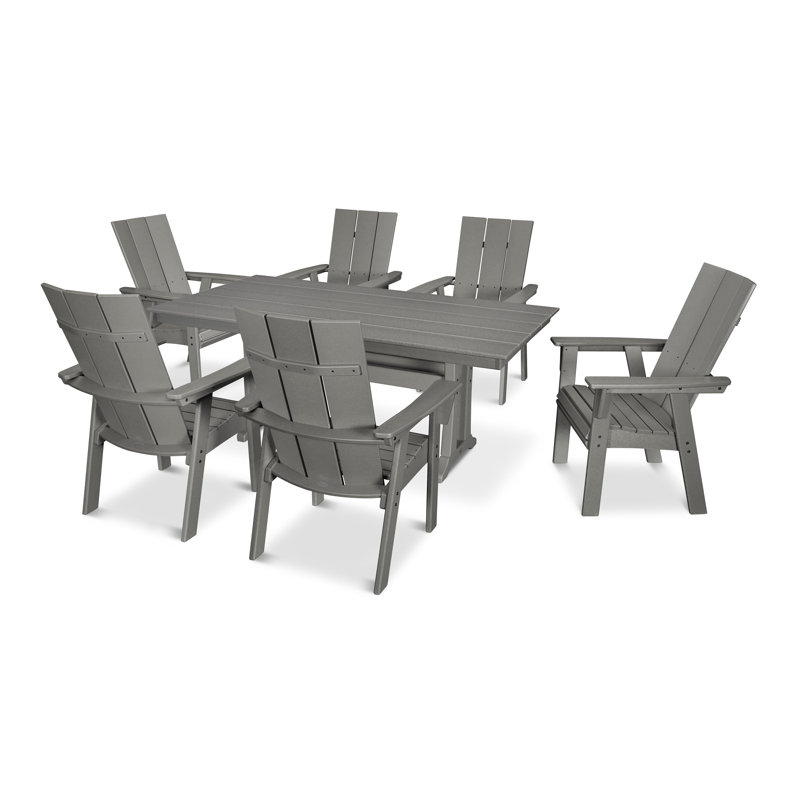 Ensemble de salle à manger POLYWOOD, Rouge coucher de soleil / blanc, 7 pièces : table, 6 chaises