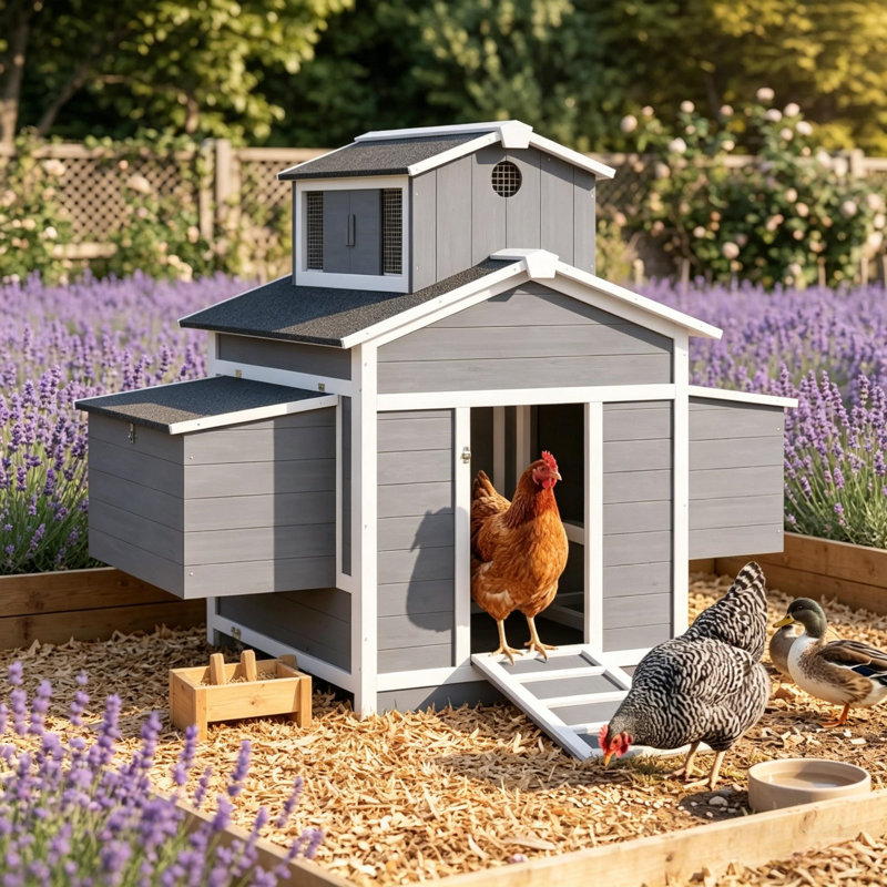 53" Wooden Chicken Coop With Dual Nesting Boxes & Pull-Out Tray