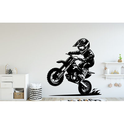 Adhésif décoratif petit garçon motocross, autocollant mural vélo, art mural pour enfants Motocross 045DE