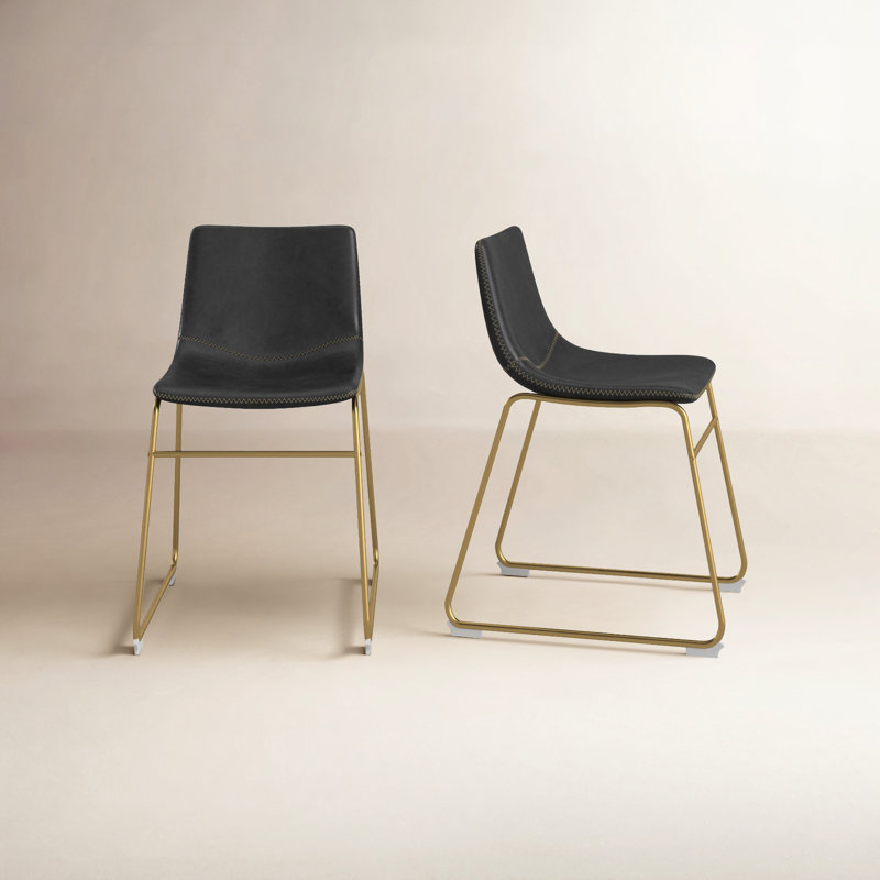 Nia Vegan Leather Side Chair, Black Vegan Leather, Gold