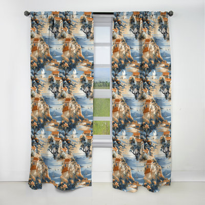 Mediterranean Oasis Botanical Pattern - Abstract Curtain - Blackout Curtain - 1 Panels