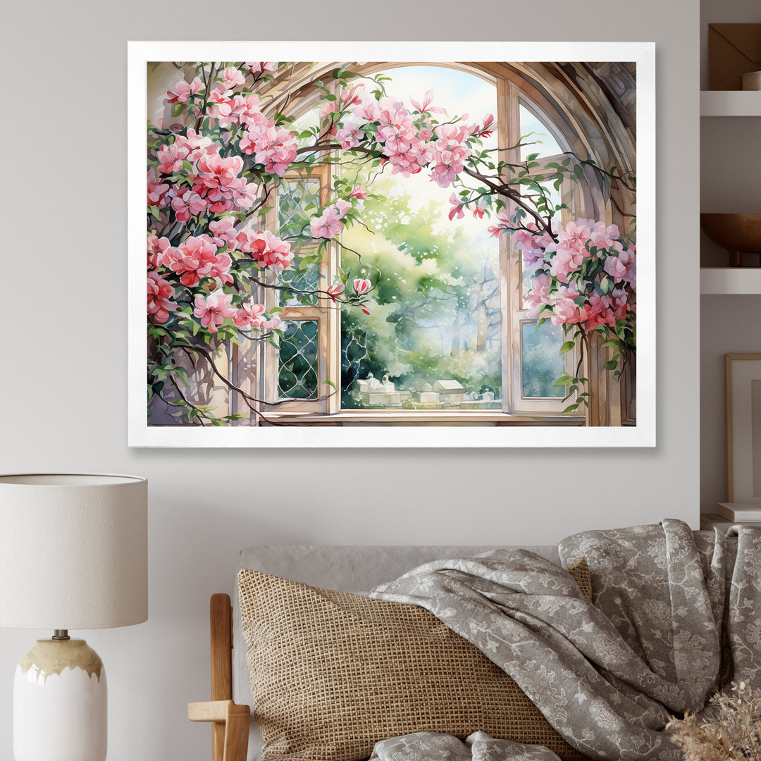 Pink Blossoming country window Gaze  IV - Window Wall Art Winston Porter Overall 