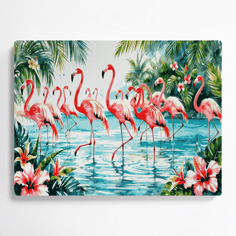 Art mural bleu hawaïen avec flamants roses, H 11 po x l 14 po