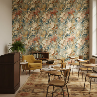 Floral Wallpaper Vintage Blue Wall Mural
