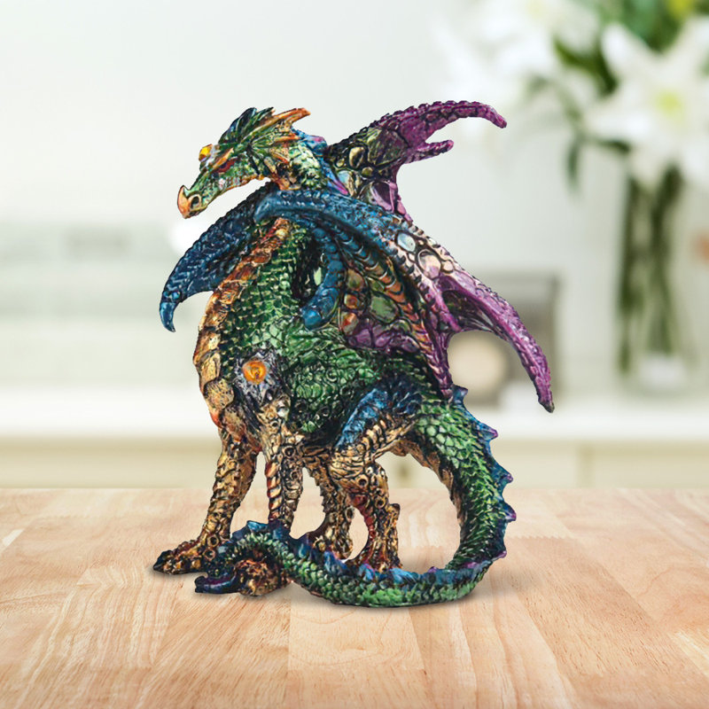 Figurine dragon vert 4,75 "avec ailes mauves / bleues