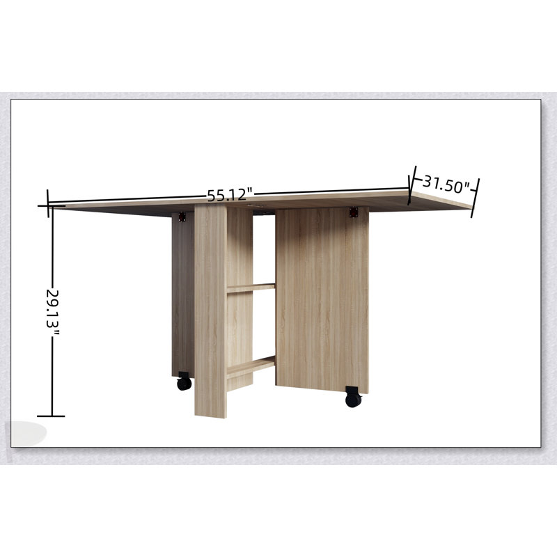 DFW Folding Dining Table, Versatile Dinner Table With 2 Wheels And 2 Storage Racks, Space-Saving Design,