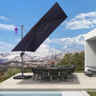 Parasol carré en porte-à-faux 11 pi avec rotation à 360 degrés sans base