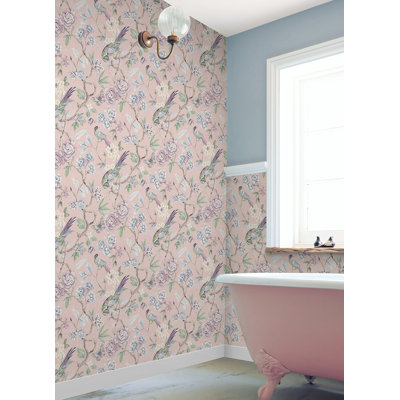 Aviary Garden Pink Peel and Stick Wallpaper