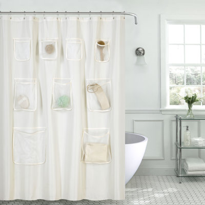 Rideau de douche simple en tissu avec poches