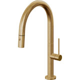 Poetto Pull Down Kitchen Faucet With Button Sprayer Low Arc Spout