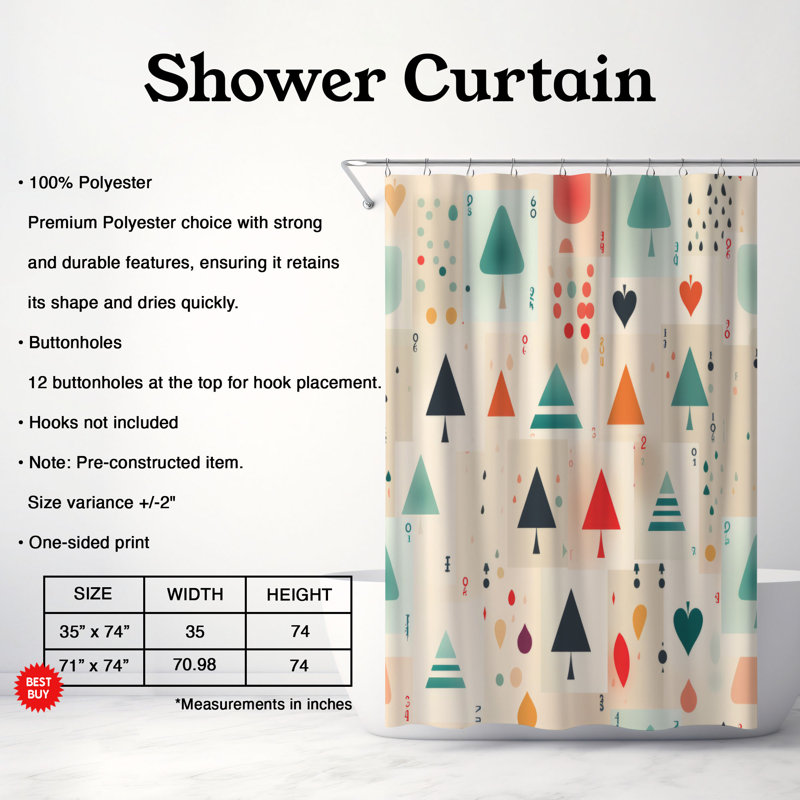 Card Symbols - Rideau de douche Premium, H 74 po x l 71 po