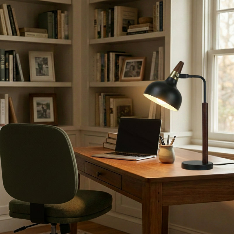 Edmea BLACK TOILET PLUG TABLE LAMP WITH CONE SAHDE