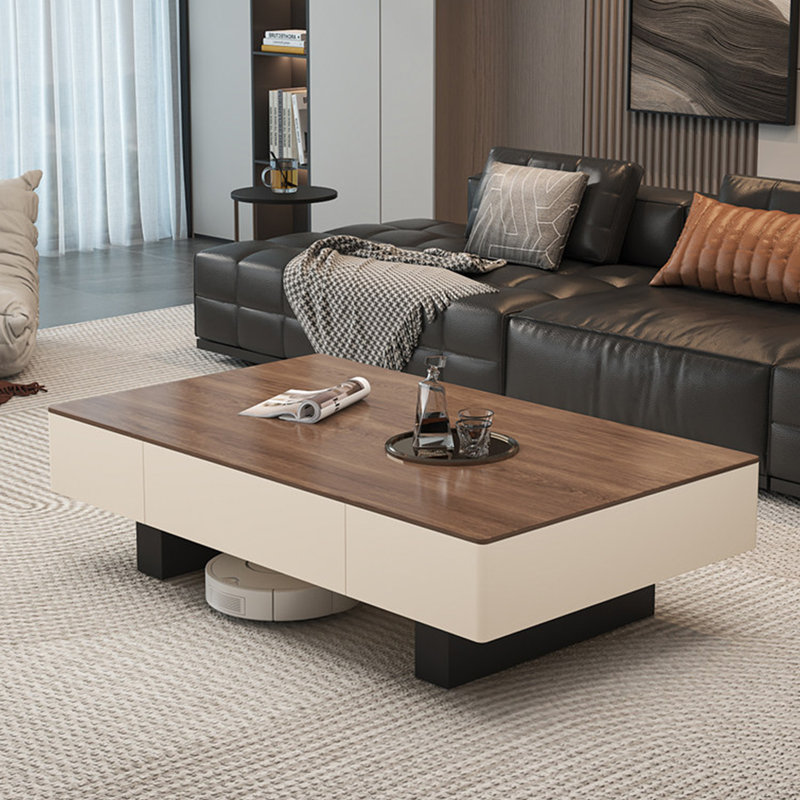 Table basse Modern, Crème/noir, H 16,5 po x L 63 po x l 31,5 po
